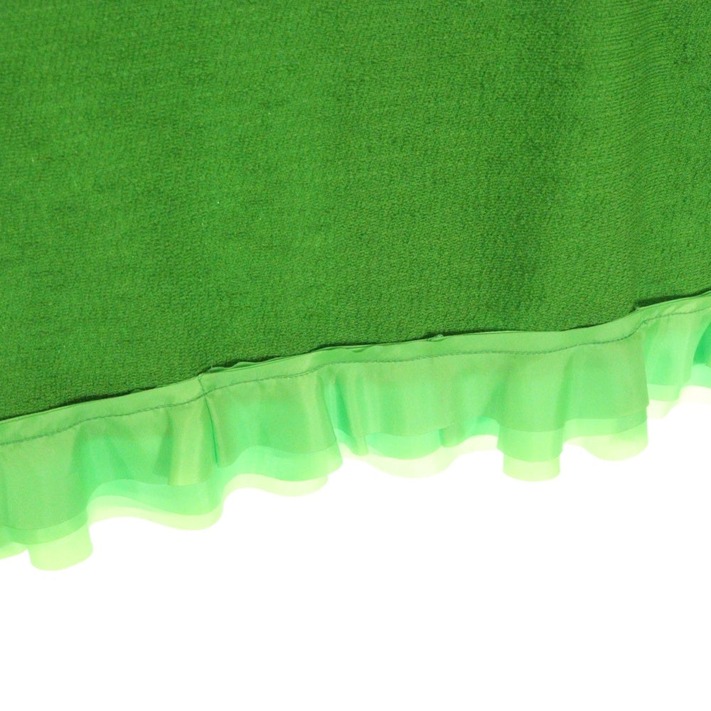 COMME des GARCONS(コムデギャルソン) 00SS ポリエステル フリンジ切り替え ノーカラー ウール ワンピース ドレス グリーン GO-10019S AD1999 レディース