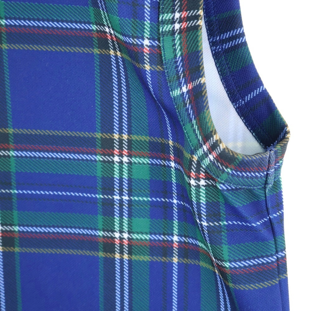 COMME des GARCONS(コムデギャルソン) 06SS タータンチェック 転写プリント ノースリーブカットソー ブルー レディース GQ-T017 AD2005