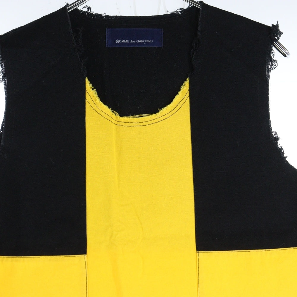 COMME des GARCONS(コムデギャルソン) 90S ダメージ加工 イエローライン カットオフ ノースリーブ ワンピース ドレス ブラック/イエロー D-TK9210 AD1993 レディース