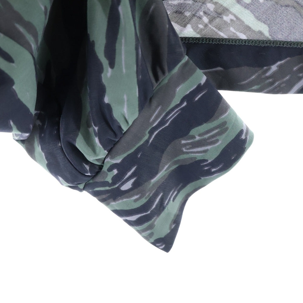 JUNYA WATANABE COMME des GARCONS(ジュンヤワタナベ コムデギャルソン) 94SS 総柄 カモフラ オーバークロスVネック ポリエステル ロングスリーブ クロップド 長袖Tシャツ グリーン JB-100220 AD1993 レディース