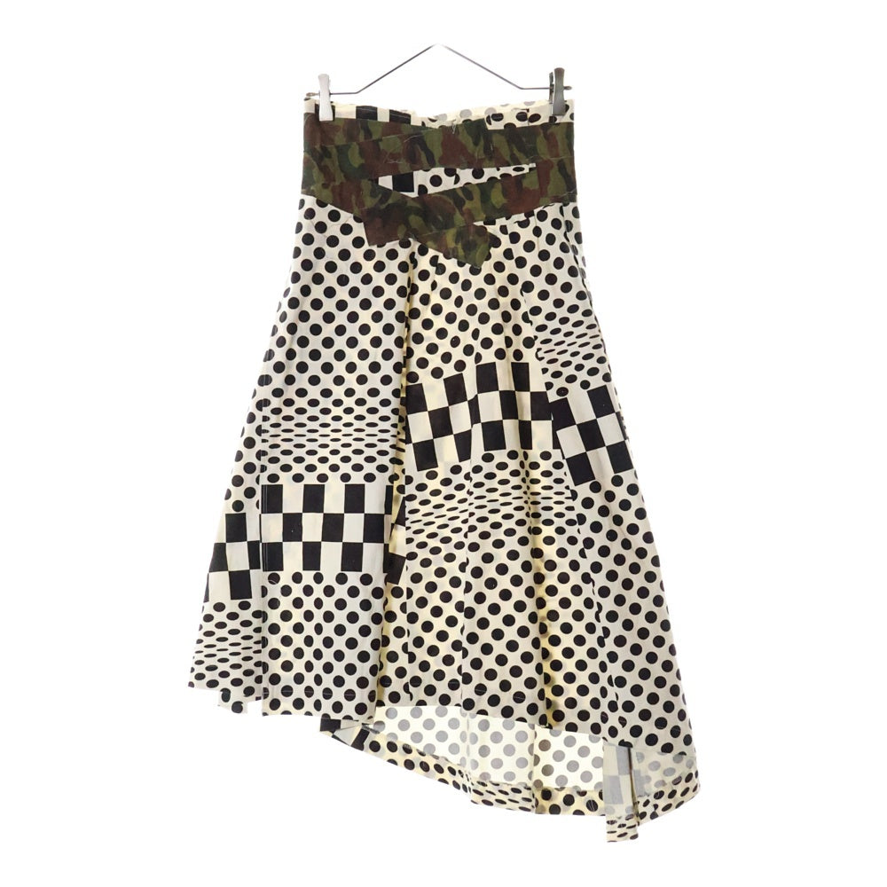 COMME des GARCONS(コムデギャルソン) 01SS ミリタリーベルトパッチ 水玉チェック カットオフ スカート ホワイト/ブラック レディース GS-10040S AD2000