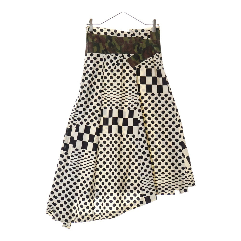 COMME des GARCONS(コムデギャルソン) 01SS ミリタリーベルトパッチ 水玉チェック カットオフ スカート ホワイト/ブラック レディース GS-10040S AD2000