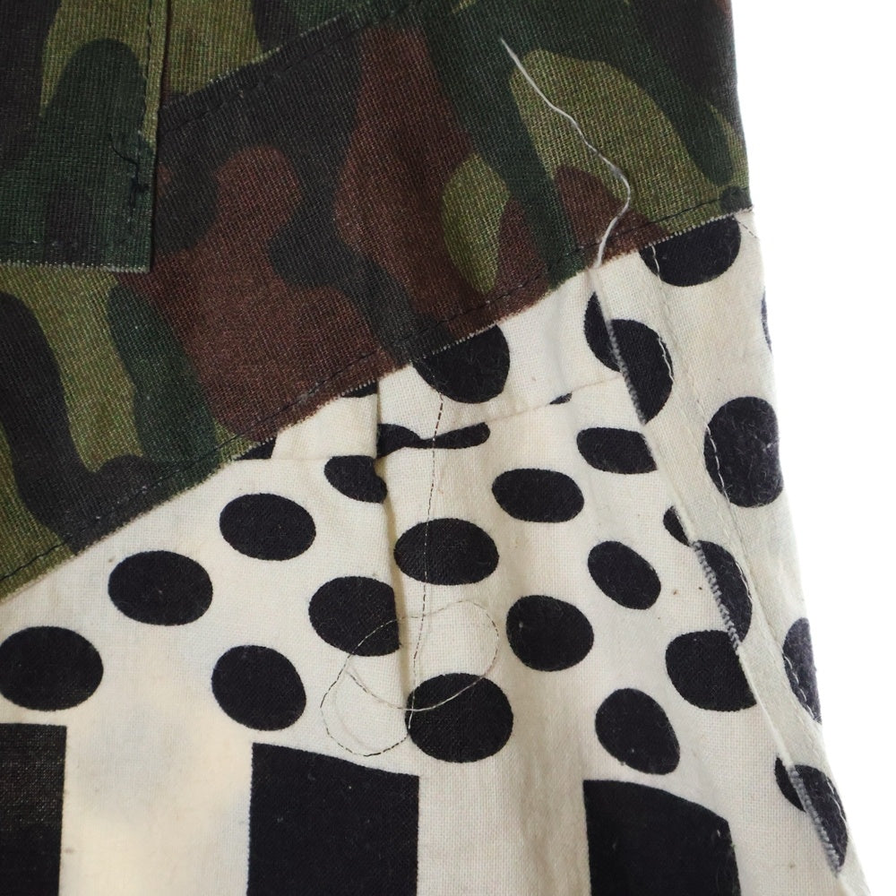 COMME des GARCONS(コムデギャルソン) 01SS ミリタリーベルトパッチ 水玉チェック カットオフ スカート ホワイト/ブラック レディース GS-10040S AD2000