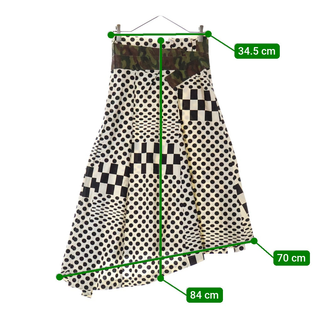 COMME des GARCONS(コムデギャルソン) 01SS ミリタリーベルトパッチ 水玉チェック カットオフ スカート ホワイト/ブラック レディース GS-10040S AD2000