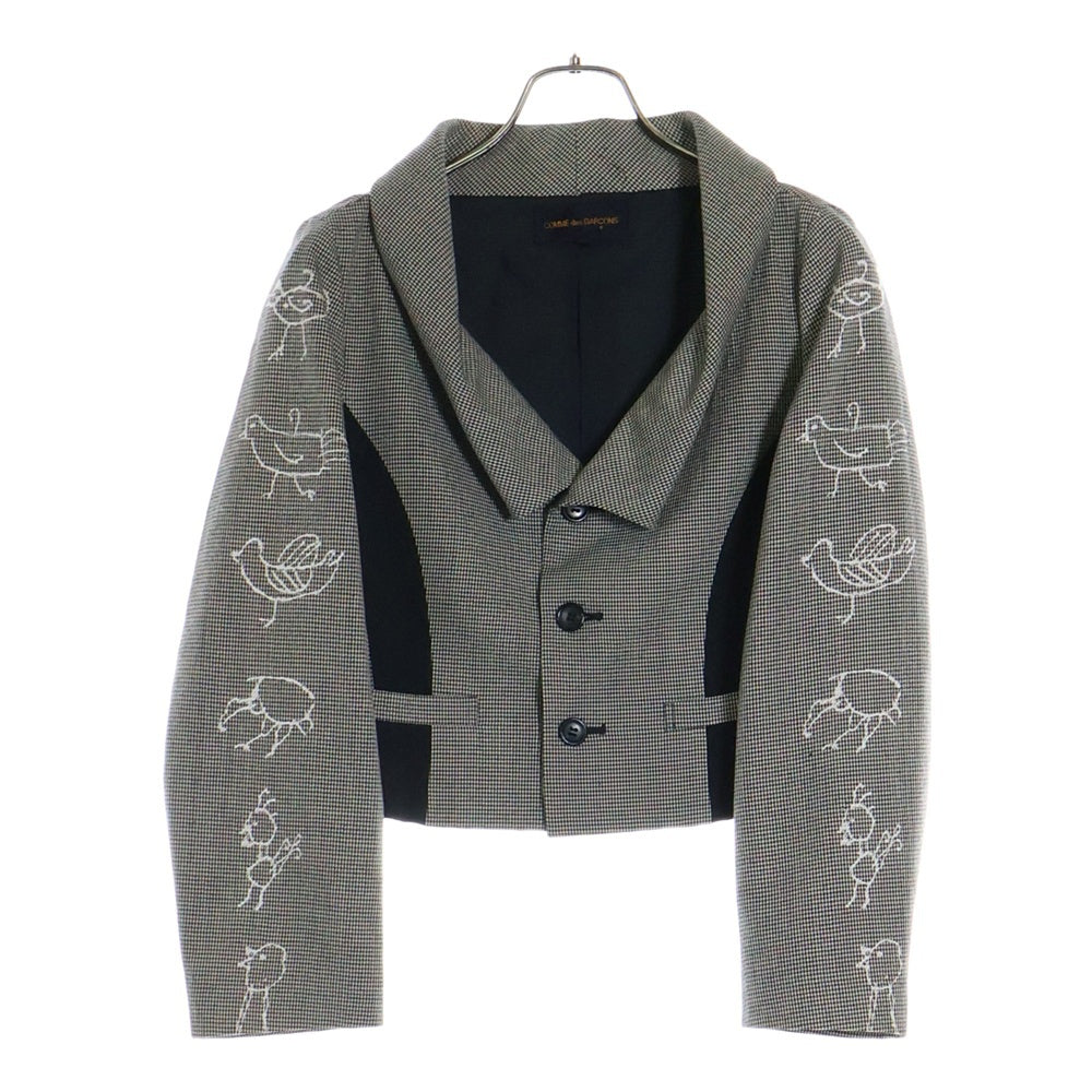 COMME des GARCONS COMME des GARCONS(コムデギャルソンコムデギャルソン) 89AW 千鳥柄 サイドライン スリーブエンブロイダリー 3B ショート シングルテーラードジャケット GJ-05020S AD1989