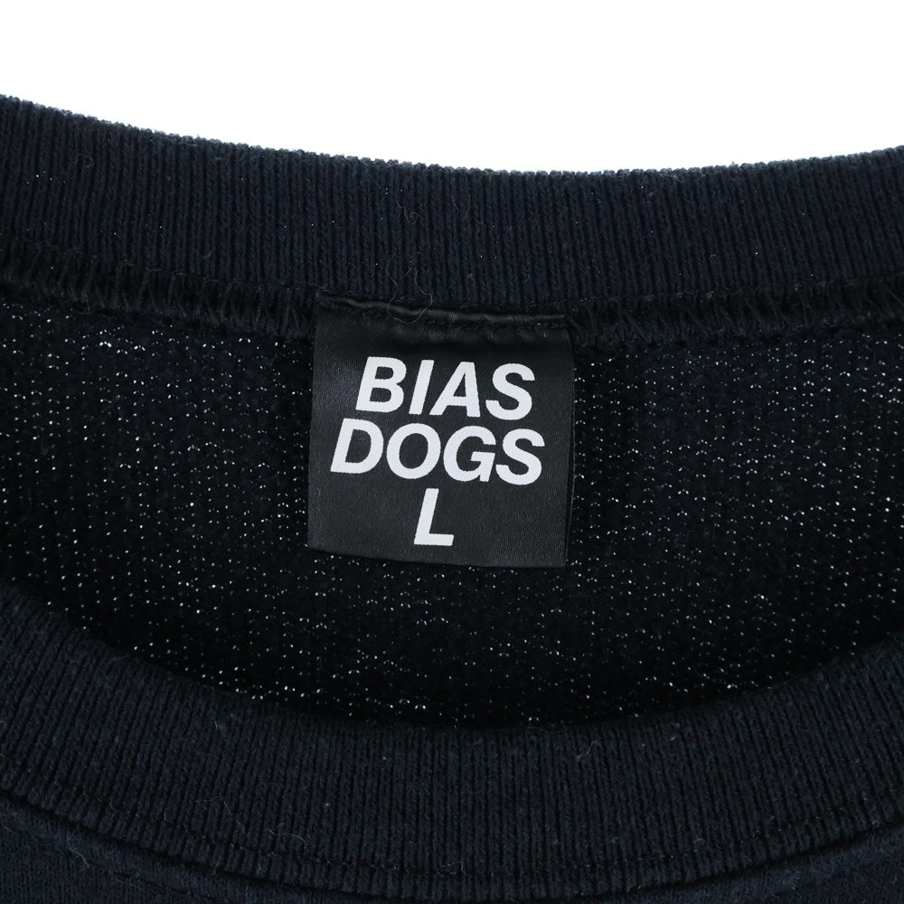 NO BRAND(ノーブランド) BIAS DOGS バイアスドッグ 両面プリント クルーネック スウェットトレーナー ブラック