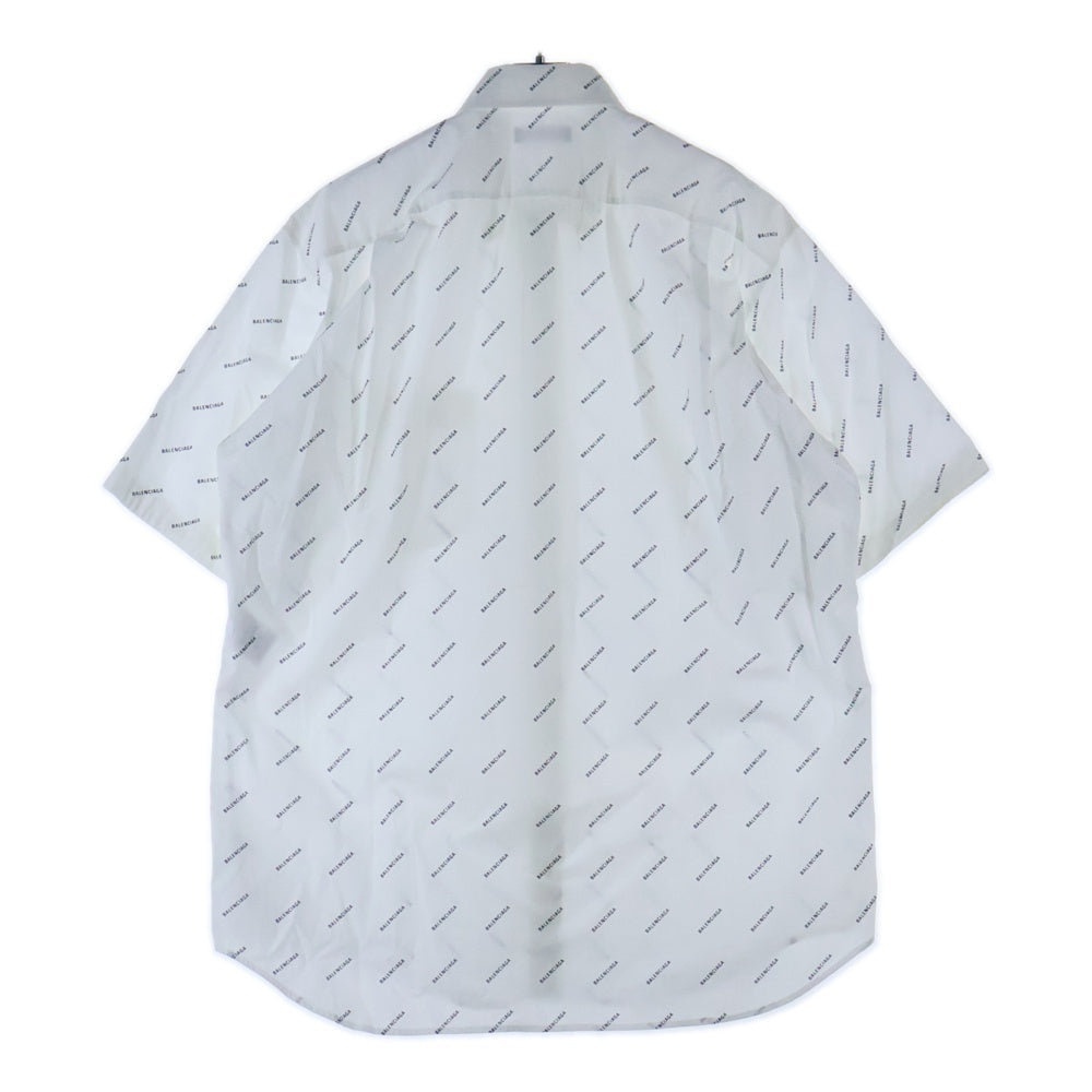 BALENCIAGA(バレンシアガ) 18SS ロゴ総柄 フロントポケット ボタンダウン半袖シャツ ホワイト 534332 TBL96