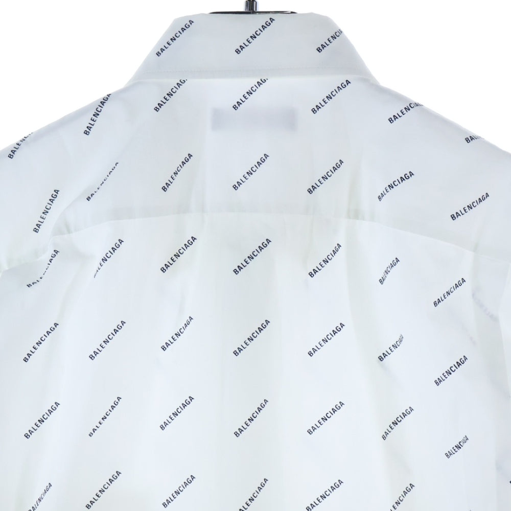 BALENCIAGA(バレンシアガ) 18SS ロゴ総柄 フロントポケット ボタンダウン半袖シャツ ホワイト 534332 TBL96