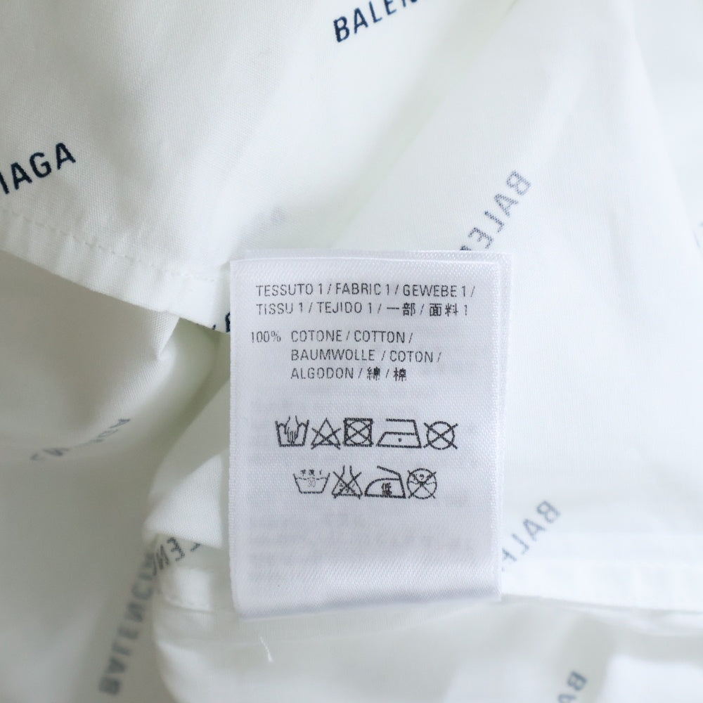BALENCIAGA(バレンシアガ) 18SS ロゴ総柄 フロントポケット ボタンダウン半袖シャツ ホワイト 534332 TBL96