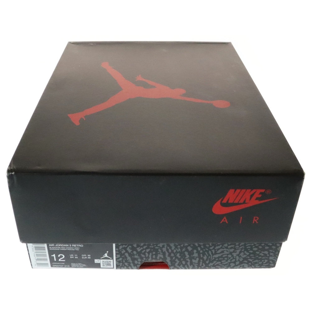 NIKE(ナイキ) AIR JORDAN 3 RETRO BLACK FIRE RED CEMENT GREY エアジョーダン 3 レトロ ブラック セメントグレー ミッドカットスニーカー US12/30cm DN3707-010