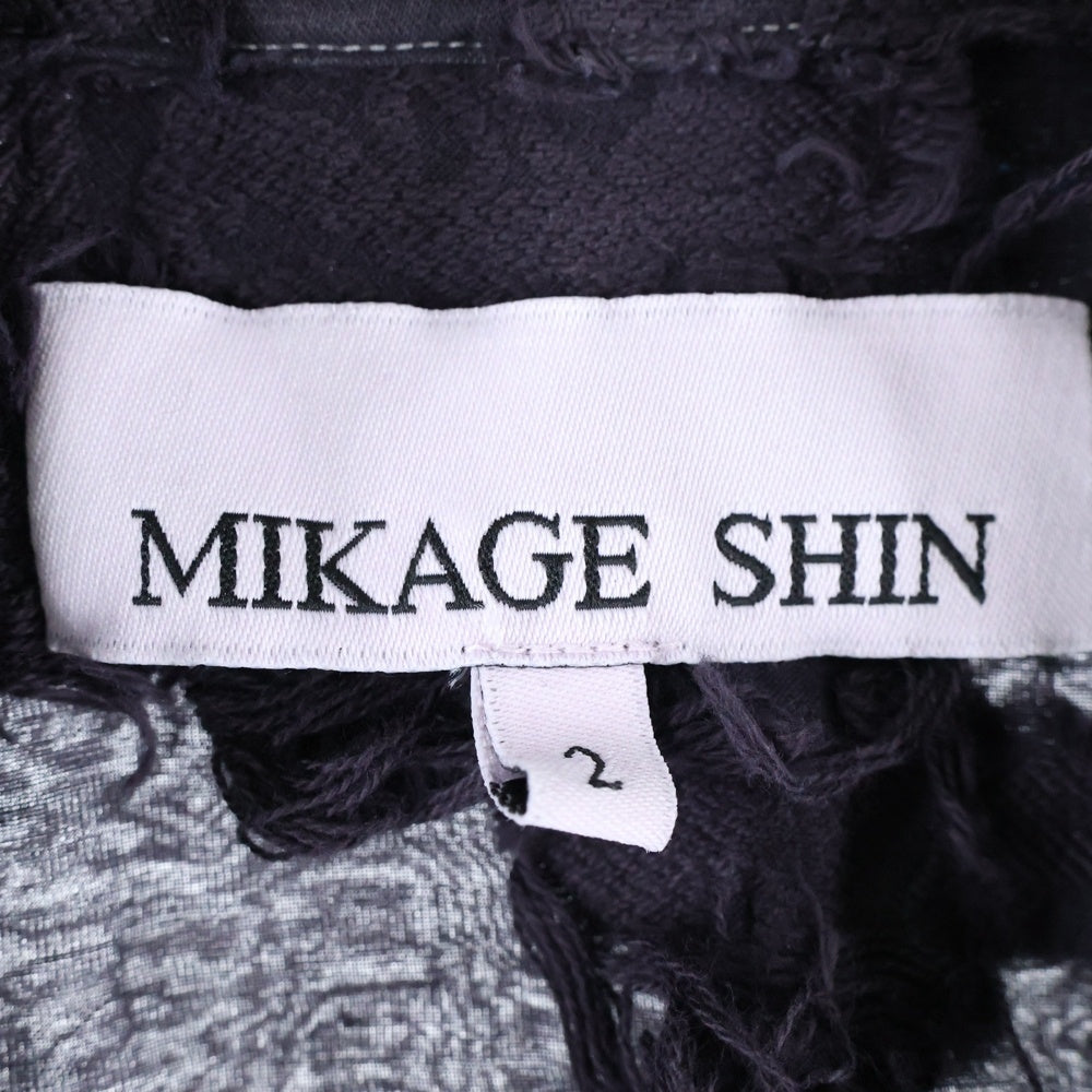 NO BRAND(ノーブランド) CUT JACQUARD HALF SHIRT カットジャガード フリンジ 半袖シャツ パープル