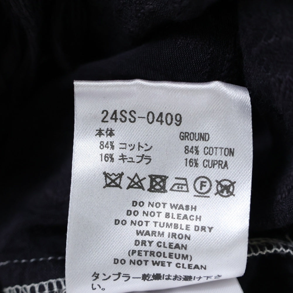 NO BRAND(ノーブランド) CUT JACQUARD HALF SHIRT カットジャガード フリンジ 半袖シャツ パープル