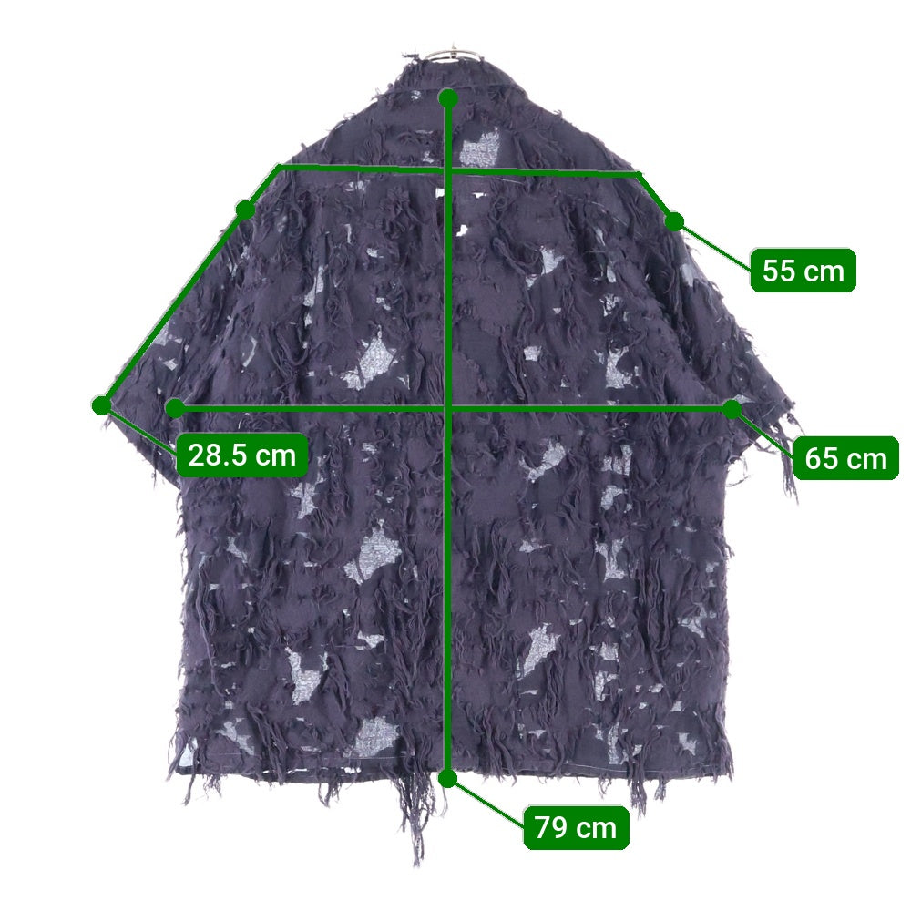 NO BRAND(ノーブランド) CUT JACQUARD HALF SHIRT カットジャガード フリンジ 半袖シャツ パープル