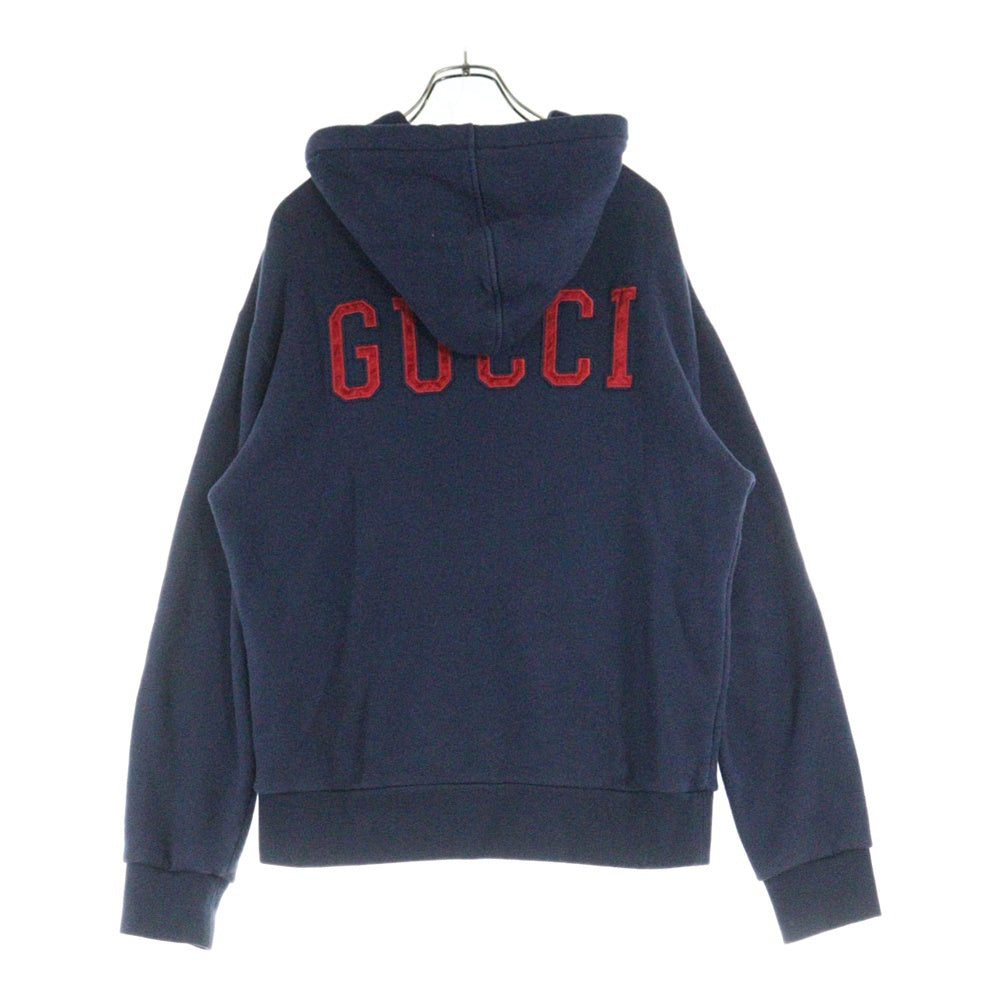 GUCCI(グッチ) 18AW ×MLB NewYork Yankees ニューヨーク ヤンキース ロゴパッチ ジップアップ スウェットパーカー フーディ ネイビー 519681 X9Y96