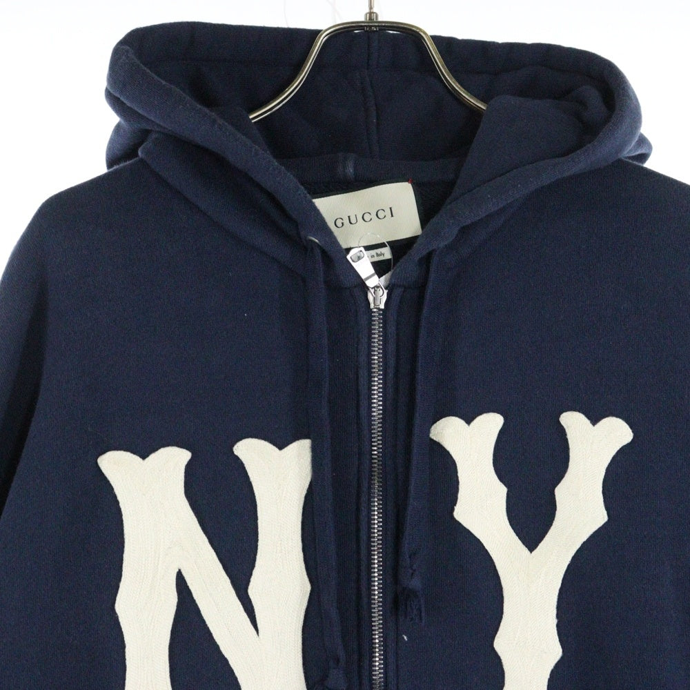 GUCCI(グッチ) 18AW ×MLB NewYork Yankees ニューヨーク ヤンキース ロゴパッチ ジップアップ スウェットパーカー フーディ ネイビー 519681 X9Y96