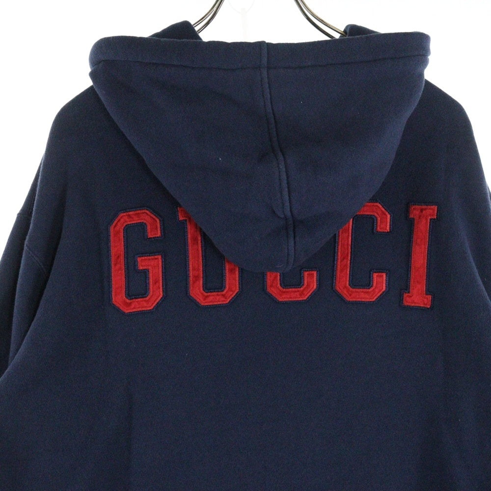 GUCCI(グッチ) 18AW ×MLB NewYork Yankees ニューヨーク ヤンキース ロゴパッチ ジップアップ スウェットパーカー フーディ ネイビー 519681 X9Y96