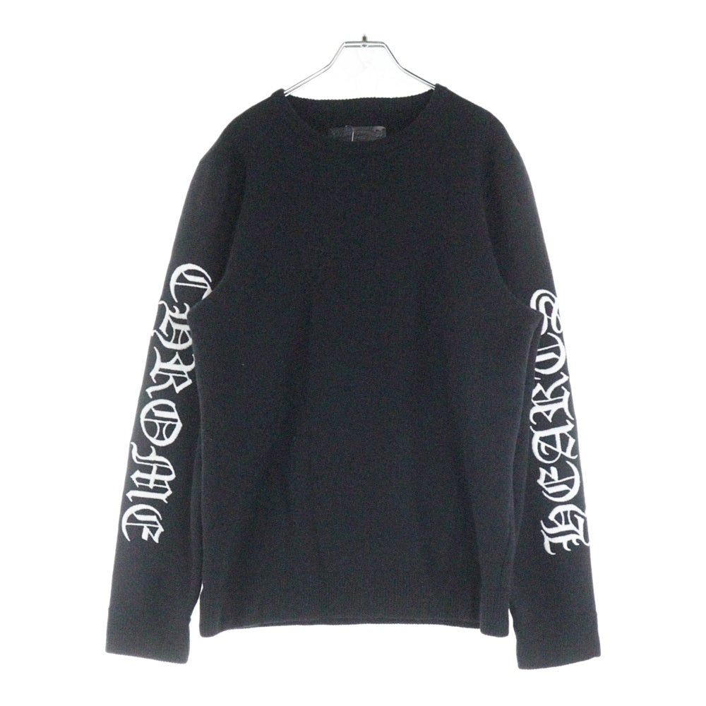 CHROME HEARTS(クロムハーツ) 袖ロゴ刺繍 クルーネック フルカシミア ニットセーター ブラック