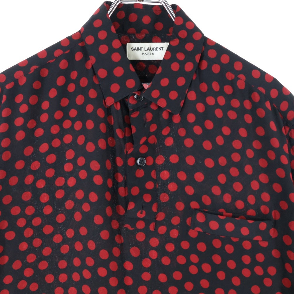 SAINT LAURENT PARIS(サンローランパリ) 20AW Dot S/S Polo ドット総柄 シルク半袖シャツ ブラック/レッド 583336 Y349V
