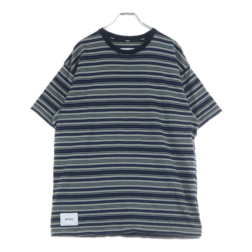 WTAPS(ダブルタップス) 25SS ロゴパッチ ボーダー クルーネック半袖Tシャツ カットソー ブラック/グレー 251ATDT-CSM22