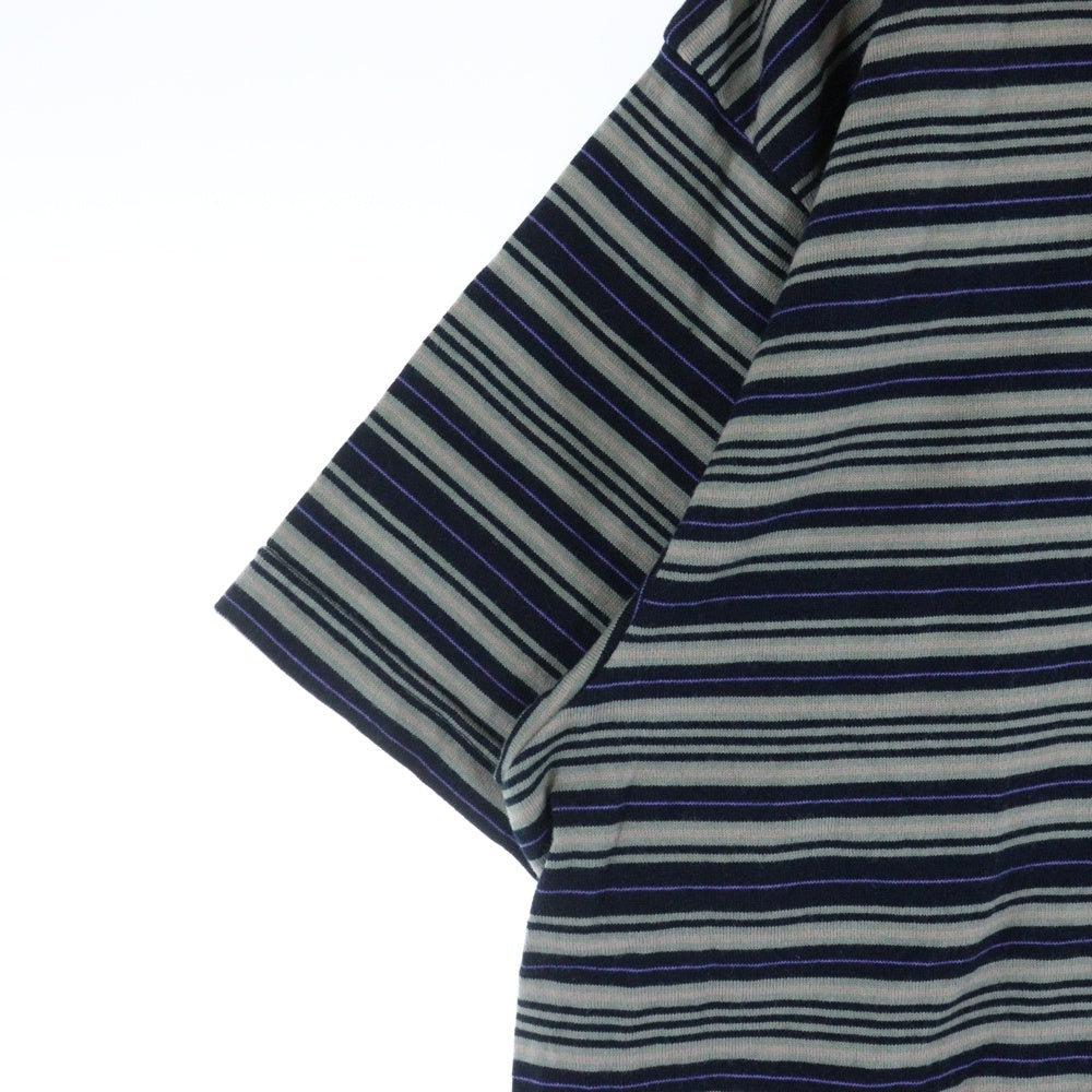 WTAPS(ダブルタップス) 25SS ロゴパッチ ボーダー クルーネック半袖Tシャツ カットソー ブラック/グレー 251ATDT-CSM22