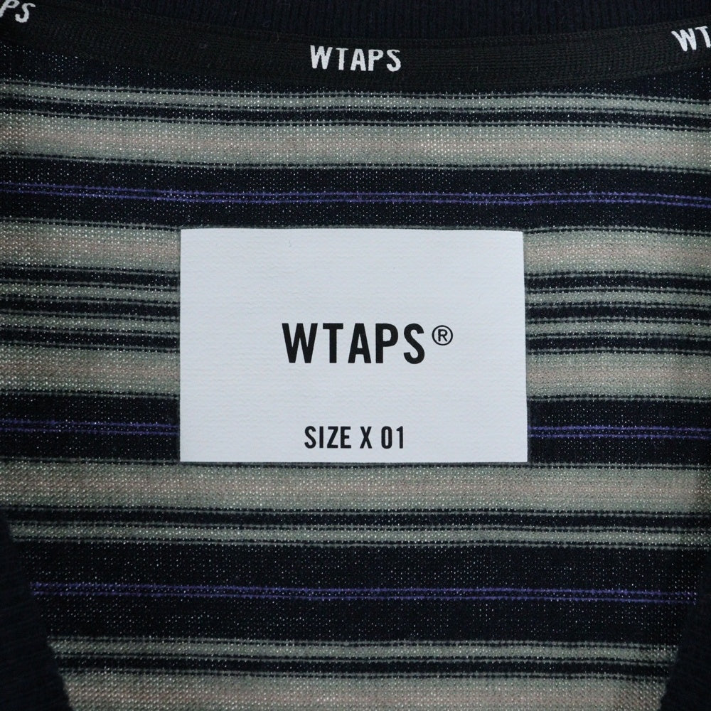 WTAPS(ダブルタップス) 25SS ロゴパッチ ボーダー クルーネック半袖Tシャツ カットソー ブラック/グレー 251ATDT-CSM22