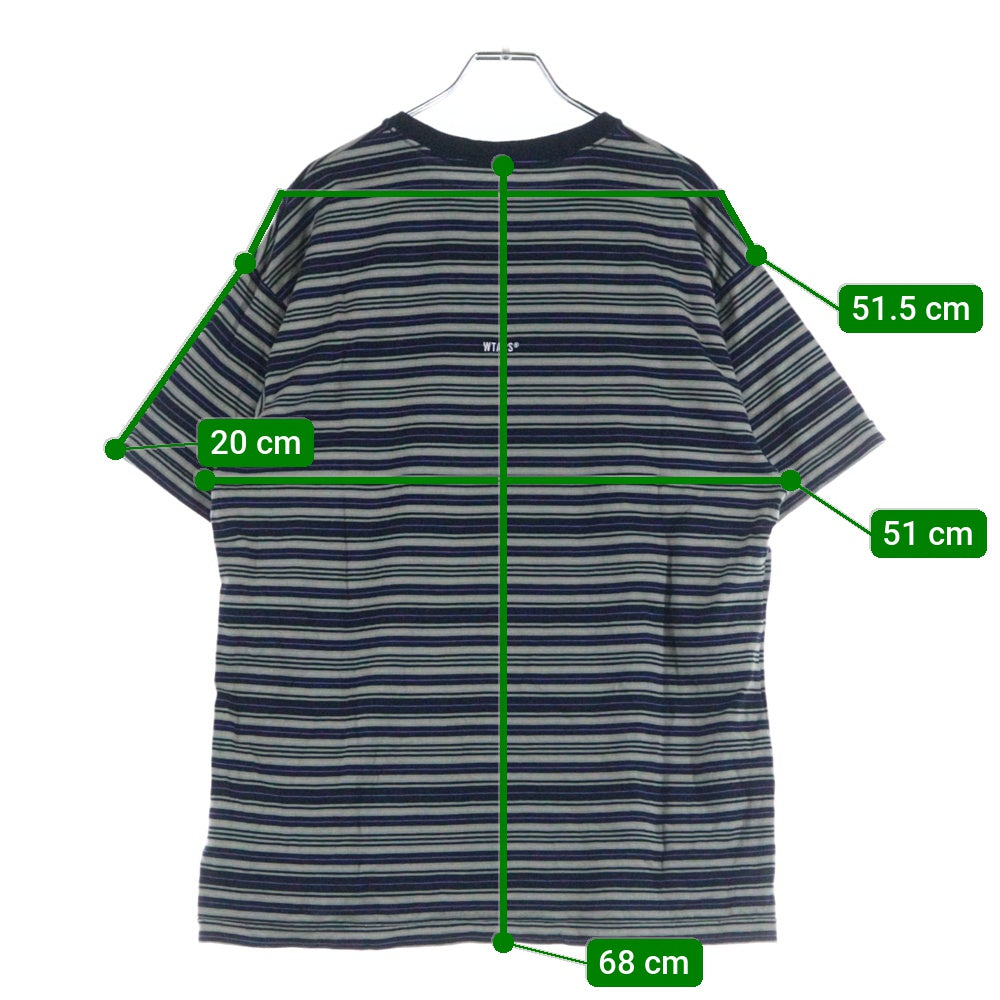 WTAPS(ダブルタップス) 25SS ロゴパッチ ボーダー クルーネック半袖Tシャツ カットソー ブラック/グレー 251ATDT-CSM22