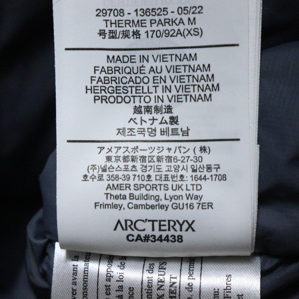 ARC'TERYX(アークテリクス) THERME PARKA サーミパーカー サイドロゴ ジップアップ 中綿ダウンジャケット ネイビー 29708-136525