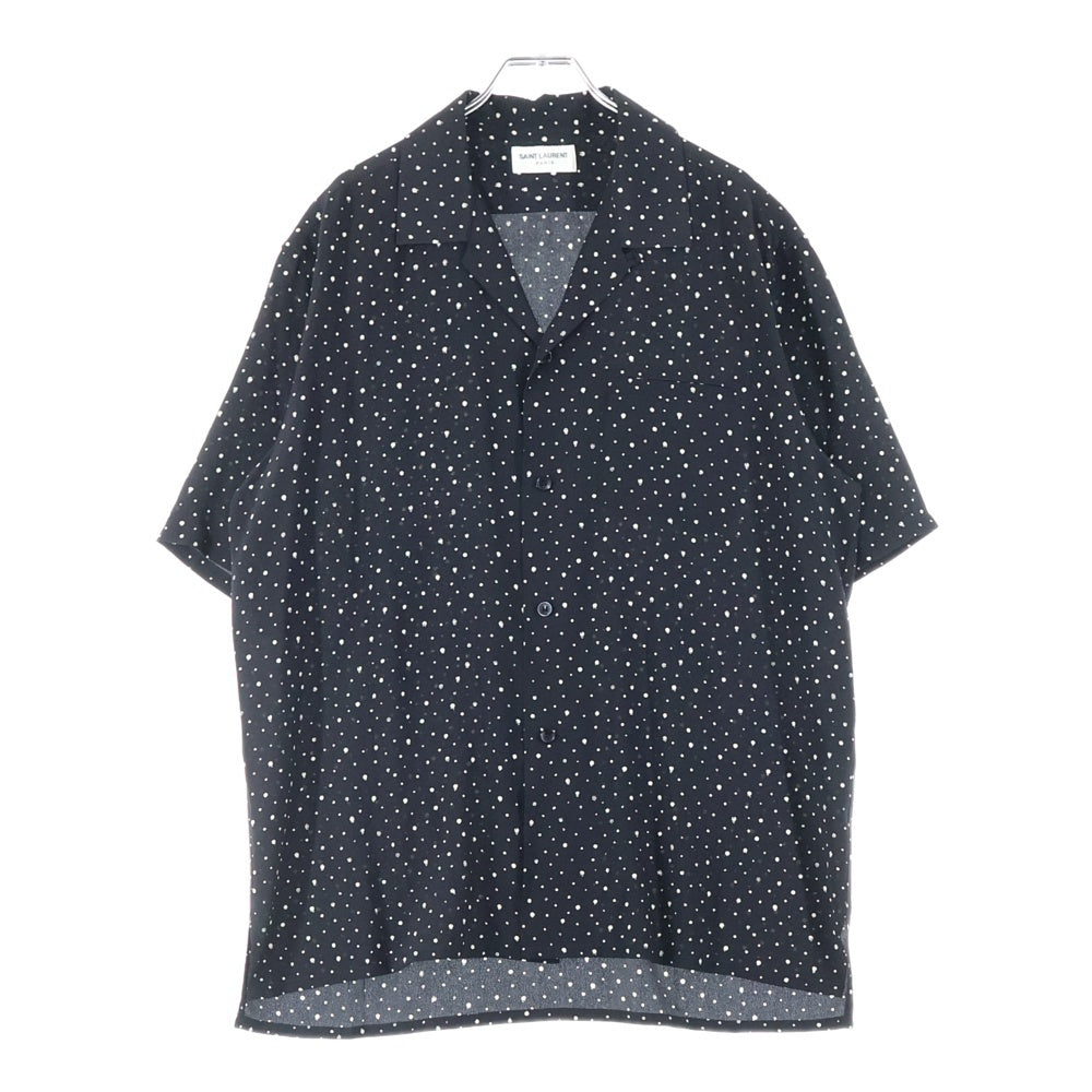 SAINT LAURENT PARIS(サンローランパリ) 19SS ドット 総柄 オープンカラー 開襟 半袖 シャツ ブラック