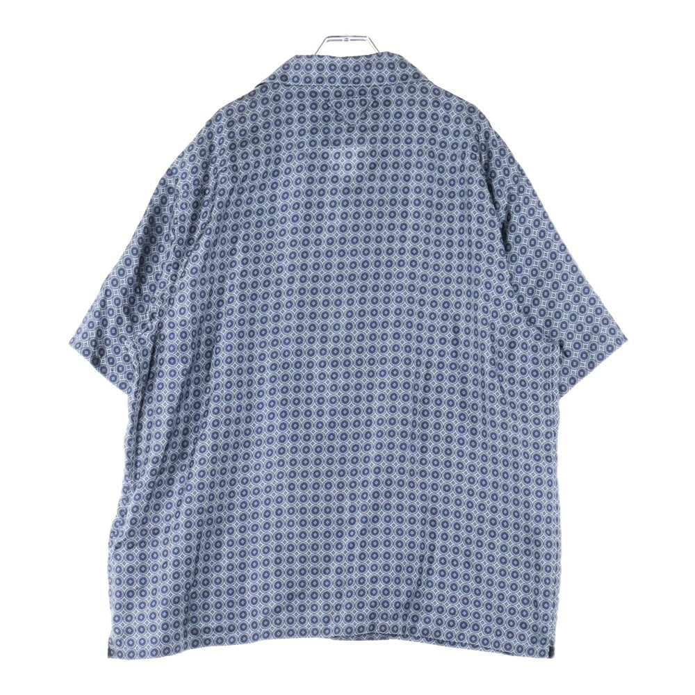 PRADA(プラダ) 24SS 総柄 オープンカラー 開襟 シルク 半袖シャツ ネイビー