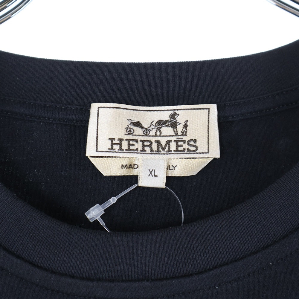 HERMES(エルメス) Parcours Sans Faute シルク切り替え クルーネック 半袖Tシャツ カットソー ネイビー