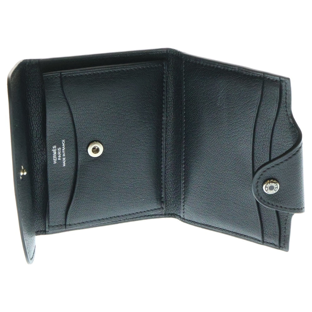 HERMES(エルメス) イリヤード コンパクト レザー ウォレット 3つ折り財布 ブラック B刻印