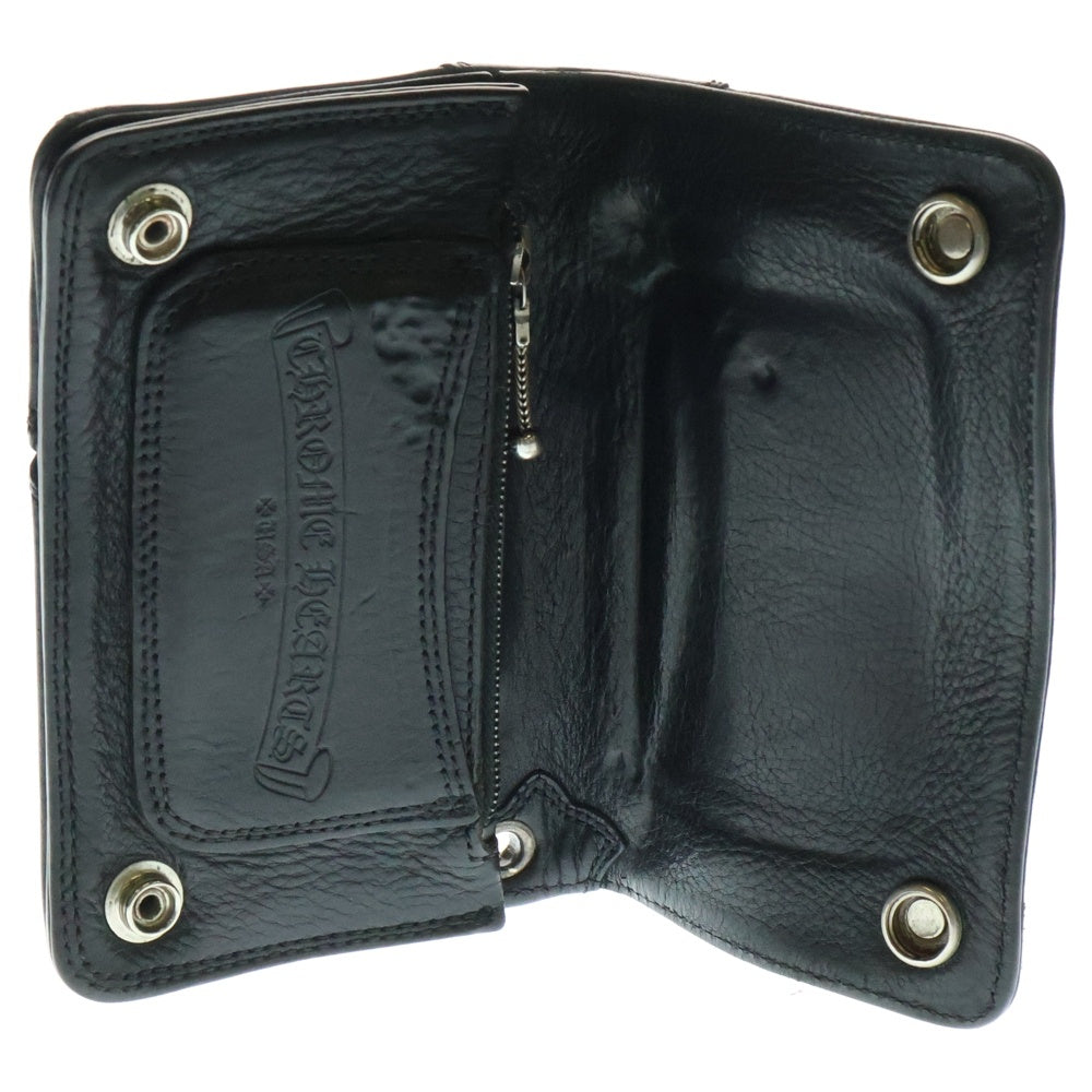 CHROME HEARTS(クロムハーツ) 1ZIP 1ジップ スターボールボタン クロスパッチ付き レザーウォレット ブラック