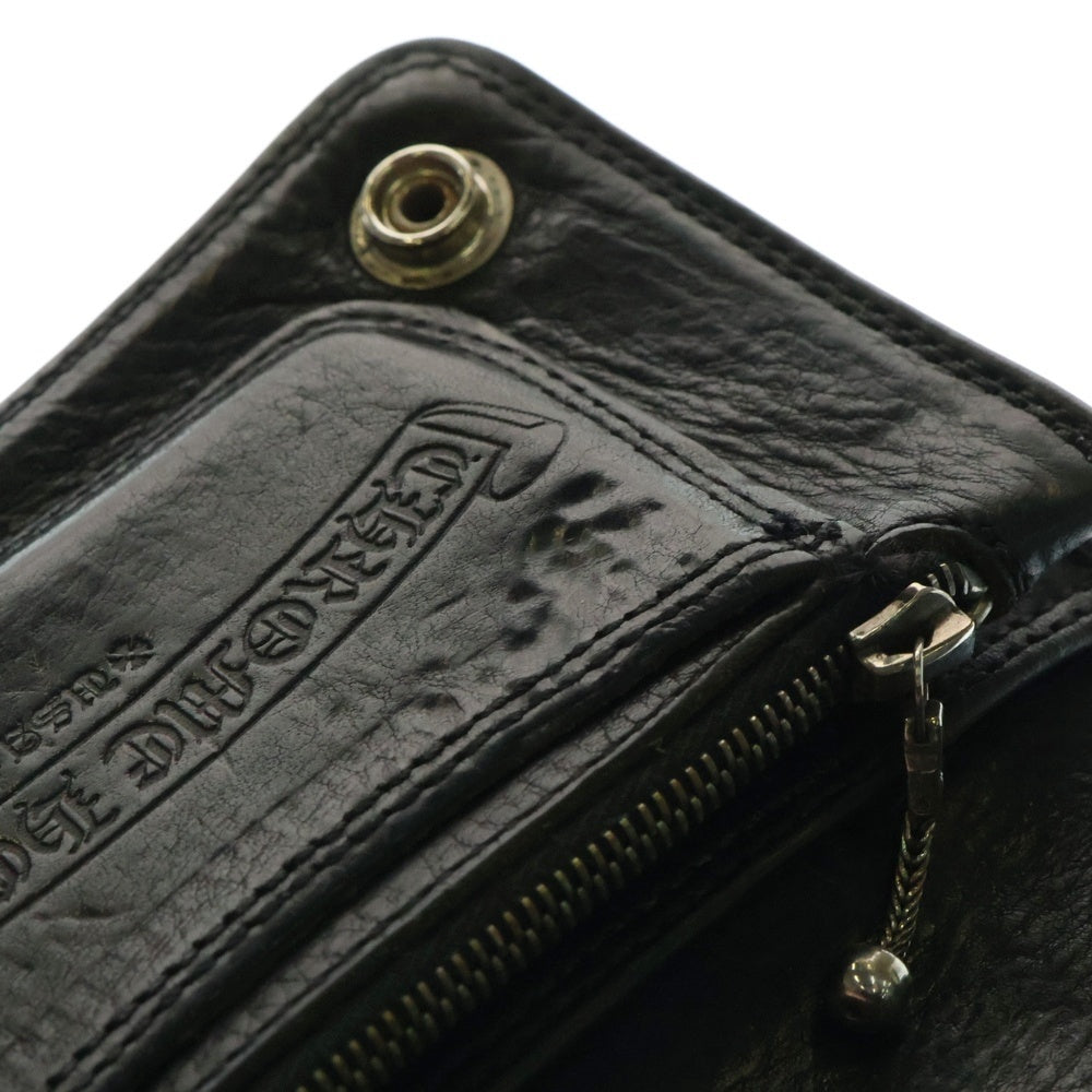 CHROME HEARTS(クロムハーツ) 1ZIP 1ジップ スターボールボタン クロスパッチ付き レザーウォレット ブラック