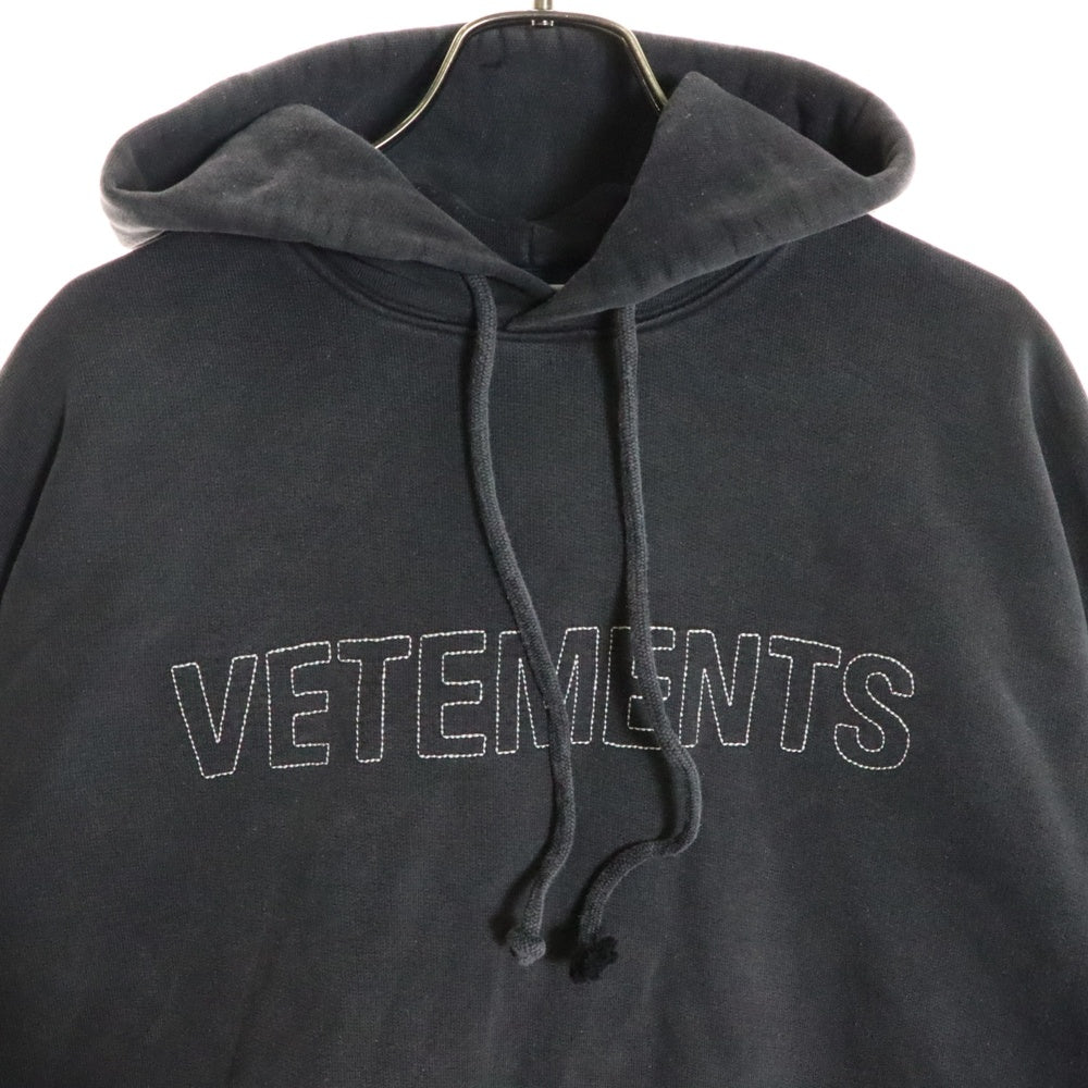 VETEMENTS(ヴェトモン) 23SS ロゴ刺繍 プルオーバー スウェットパーカー フーディ チャコールグレー UE63HD445B