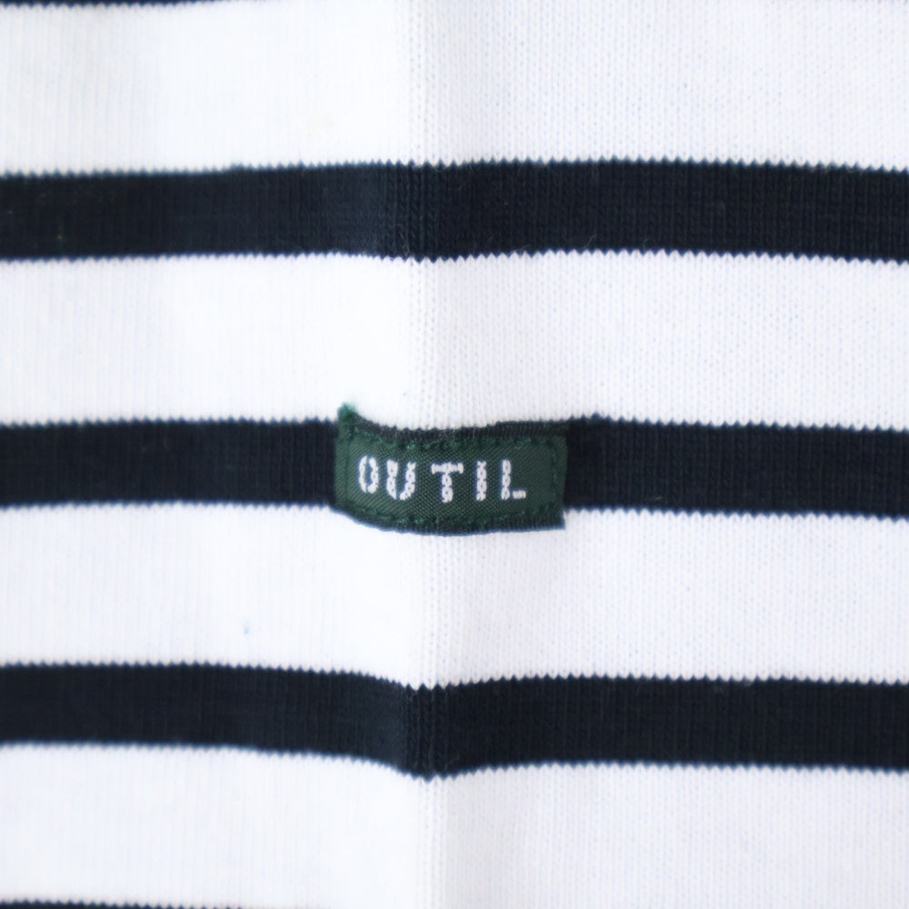 OUTIL(ウティ) ボーダー コットン 長袖Tシャツ カットソー バスクシャツ ブラック/ホワイト