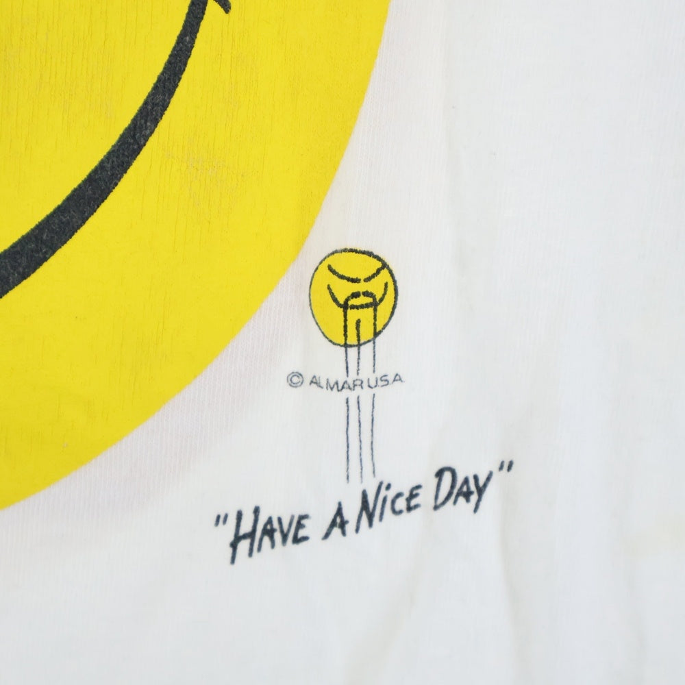VINTAGE(ヴィンテージ) 90S VINTAGE SMILEY FACE ヴィンテージ ぶち抜き スマイリーフェイス 両面プリント クルーネック半袖Tシャツ カットソー ホワイト