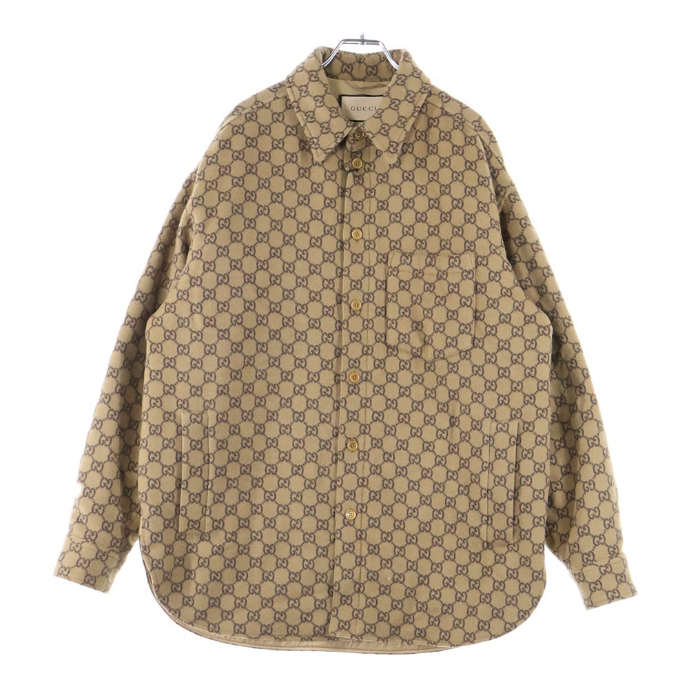 GUCCI(グッチ) 24SS GGウールフランネル パデッド オーバー長袖シャツ ブラウン 762183 ZAPDW