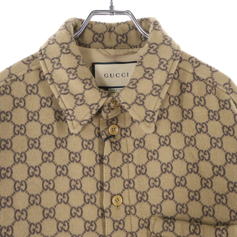 GUCCI(グッチ) 24SS GGウールフランネル パデッド オーバー長袖シャツ ブラウン 762183 ZAPDW