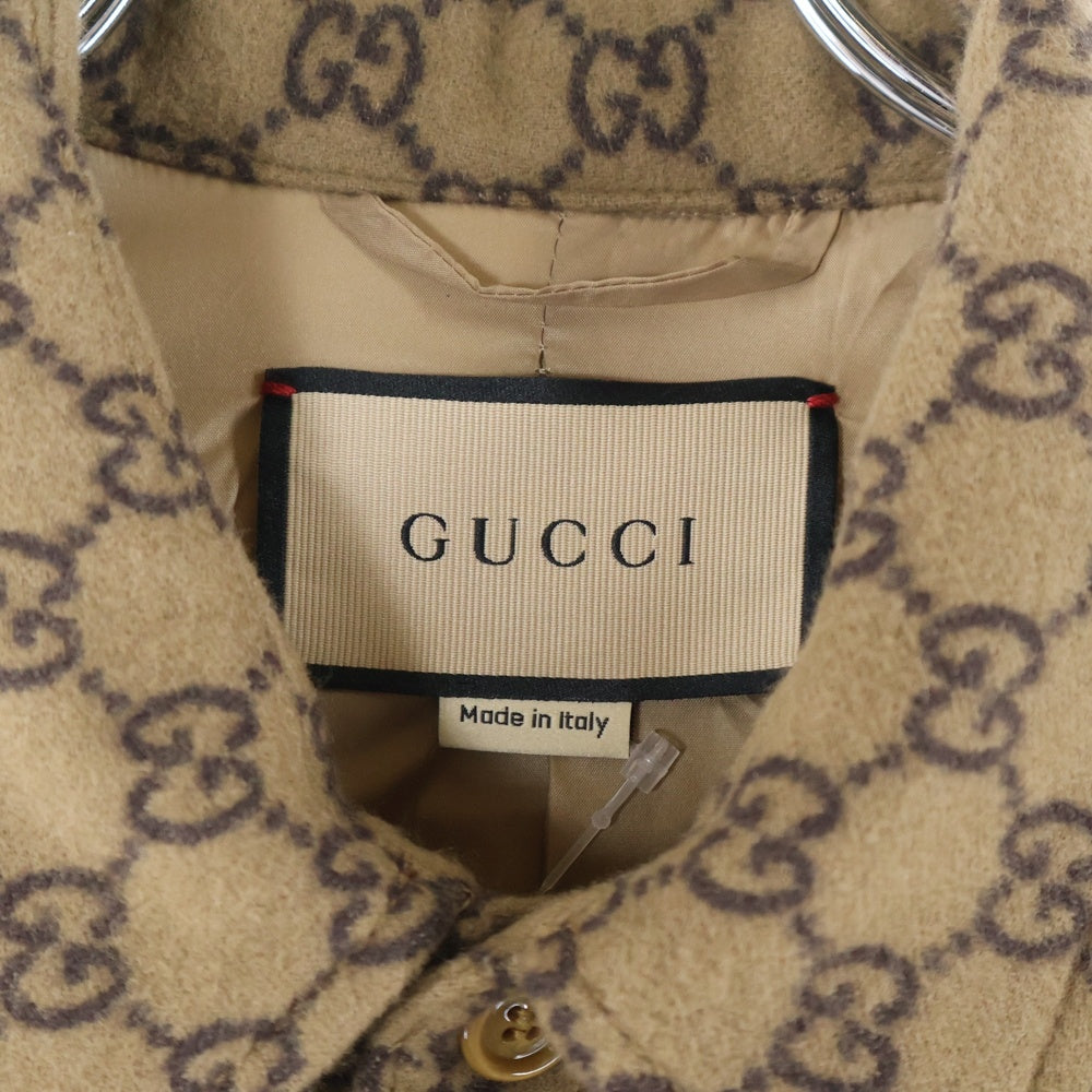 GUCCI(グッチ) 24SS GGウールフランネル パデッド オーバー長袖シャツ ブラウン 762183 ZAPDW