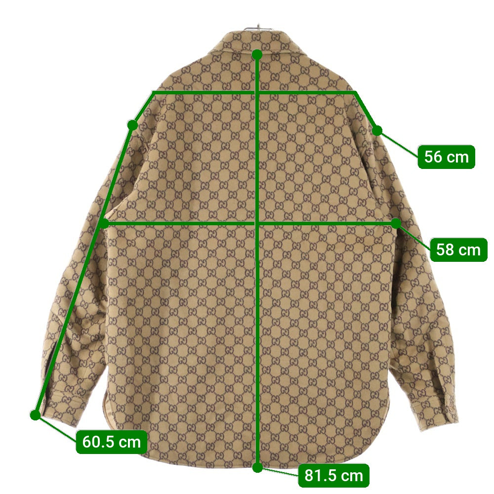 GUCCI(グッチ) 24SS GGウールフランネル パデッド オーバー長袖シャツ ブラウン 762183 ZAPDW