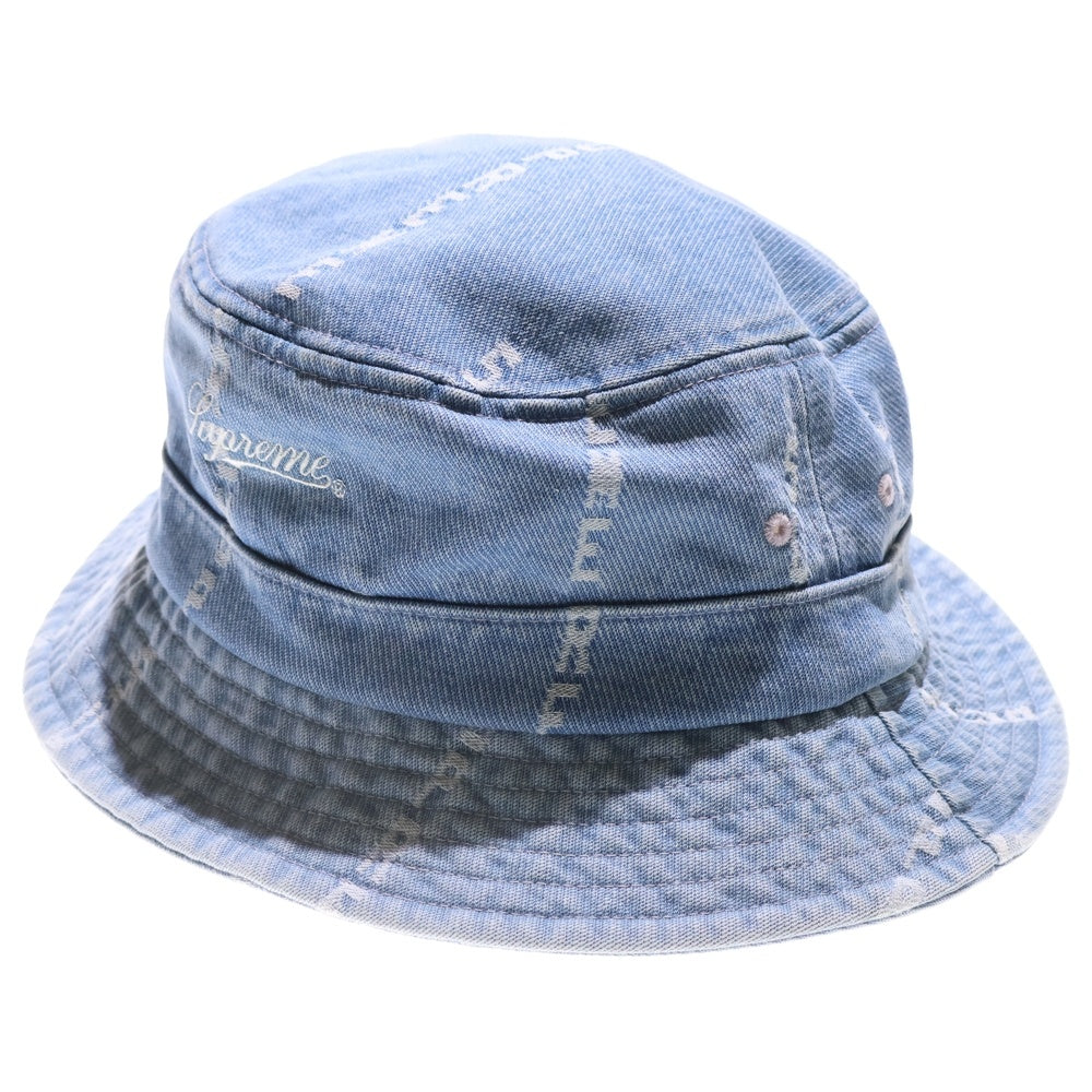 SUPREME(シュプリーム) 20AW Logo Stripe Jacquard Denim Crusher ストライプ ジャガードロゴ デニム クラッシャーハット 帽子 ブルー