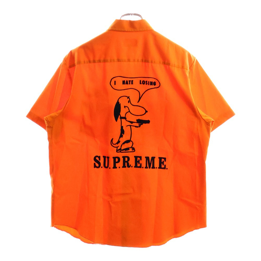 SUPREME(シュプリーム) 21SS Dog S/S Work Shirt バックドッグプリント コットンポリ ワーク半袖シャツ オレンジ