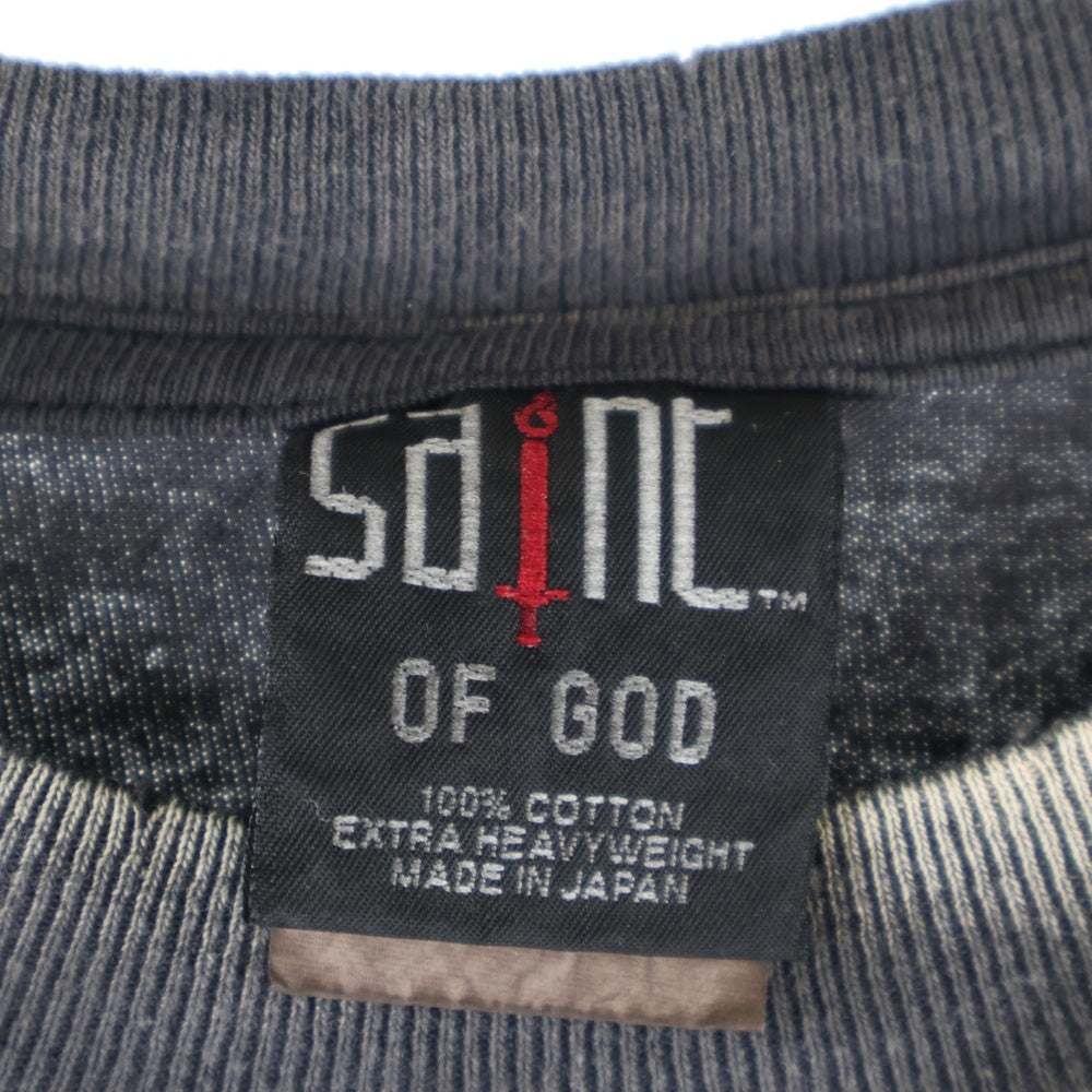 SAINT MICHAEL(セントマイケル) 25SS ×FEAR OF GOD SNT OF GOD FG_SS TEE フィアオブゴッド VINTAGE加工 セントオブゴッド 両面プリント クルーネック半袖Tシャツカットソー SM-HR8-0000-C01