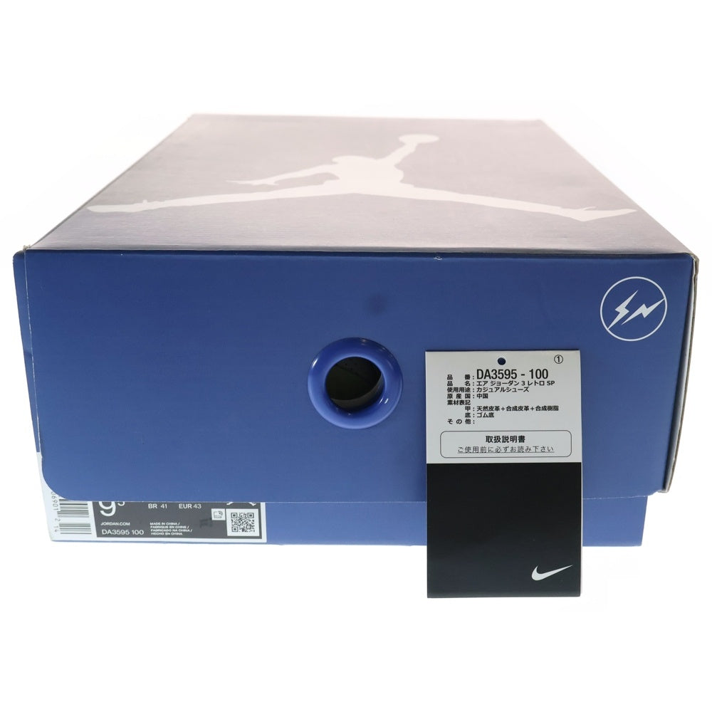 NIKE(ナイキ) ×FRAGMENT DESIGN AIR JORDAN3 RETRO SP フラグメントデザイン エアジョーダン3 ミッドカットスニーカー ホワイト/ブラック US9.5/27.5cm DA3595-100