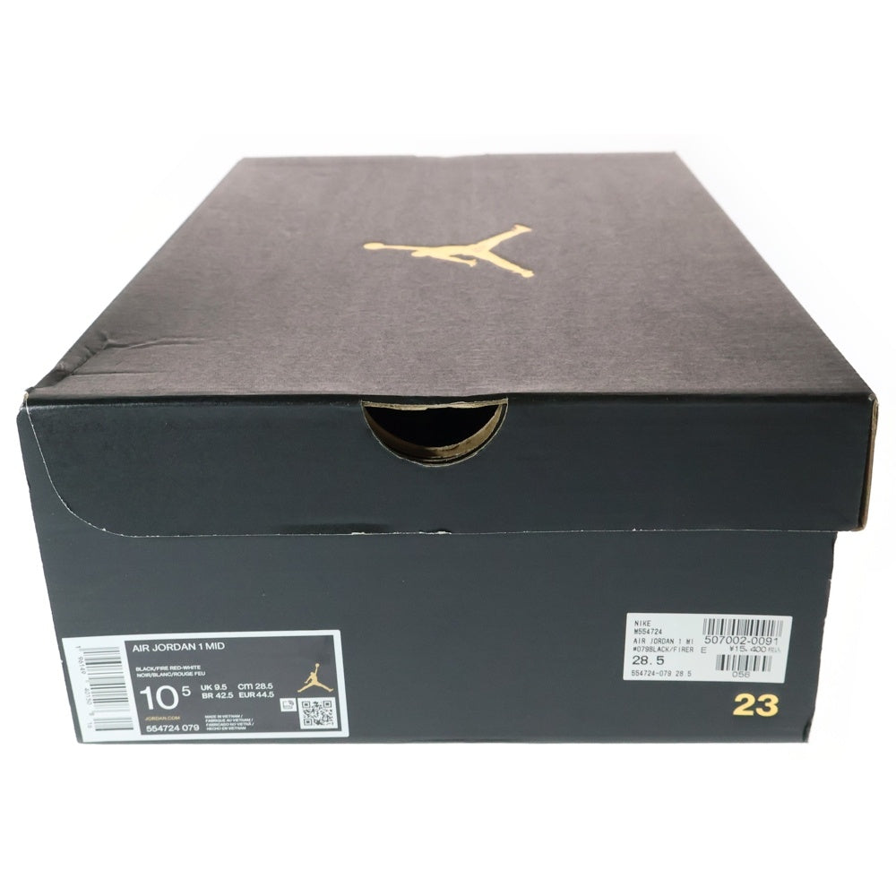 NIKE(ナイキ) AIR JORDAN 1 MID エアジョーダン1 ミッドカットスニーカー ブラック/レッド US10.5/28.5cm 554724-079