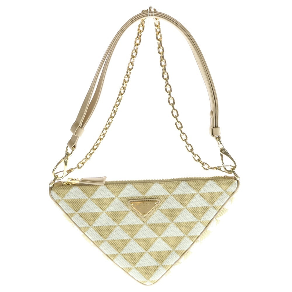 PRADA(プラダ) TRIANGOLO JACQU トライアングルロゴプレート キャンバス ショルダーバッグ ベージュ IBC543