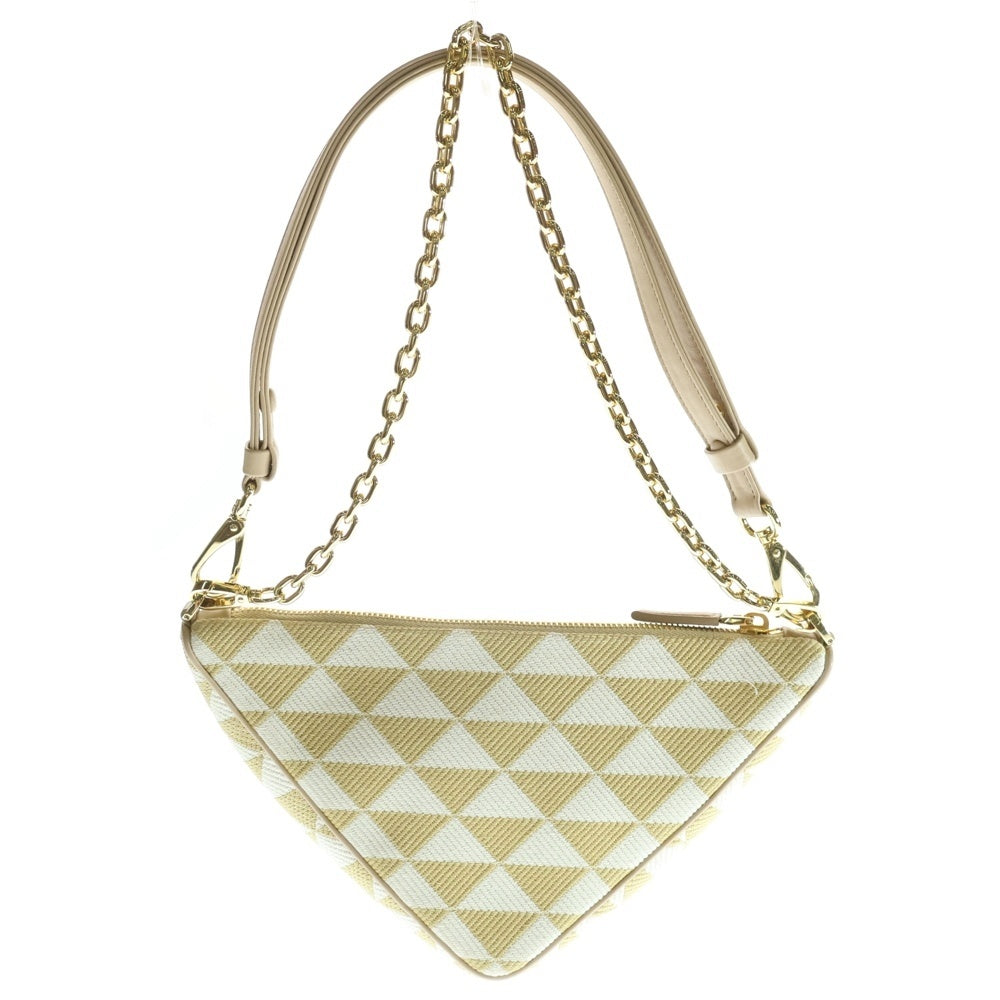 PRADA(プラダ) TRIANGOLO JACQU トライアングルロゴプレート キャンバス ショルダーバッグ ベージュ IBC543