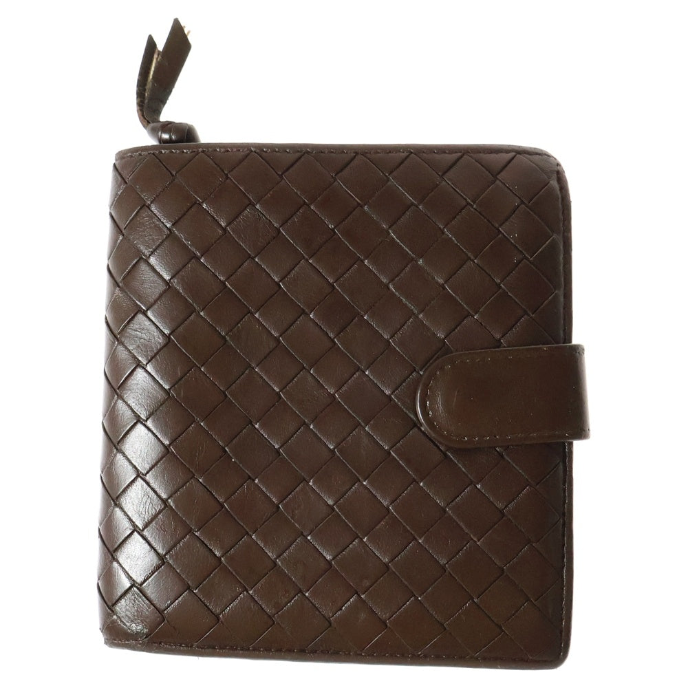 BOTTEGA VENETA(ボッテガヴェネタ) イントレチャート レザー 二つ折り財布 コンパクトウォレット コインケース ブラウン