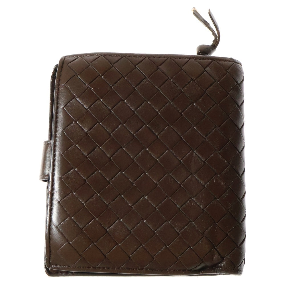 BOTTEGA VENETA(ボッテガヴェネタ) イントレチャート レザー 二つ折り財布 コンパクトウォレット コインケース ブラウン