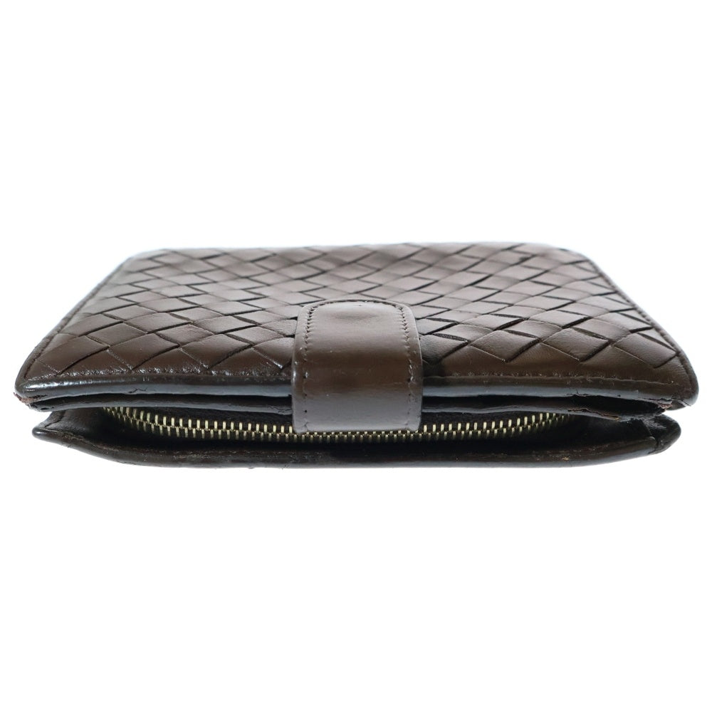 BOTTEGA VENETA(ボッテガヴェネタ) イントレチャート レザー 二つ折り財布 コンパクトウォレット コインケース ブラウン